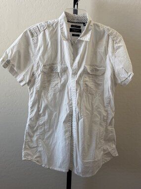 Kenneth Cole New York Mens Short Sleeve Button Down Shirt Slim Fit Size L